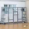 Wooden Cat Enclosure with 6 Jumping Platforms, 2 Cat Condos, Cat Bridge and Scratching Board, Gray - As Picture