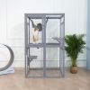 Wooden Cat Catio, Outdoor Cat Enclosure, Cat House with Platforms, Sunshine Board, Hammock, Door, Kitten Cage Condo, Grey - As Picture