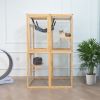Wooden Cat Catio, Outdoor Cat Enclosure, Cat House with Platforms, Sunshine Board, Hammock, Door, Kitten Cage Condo, Burlywood - As Picture