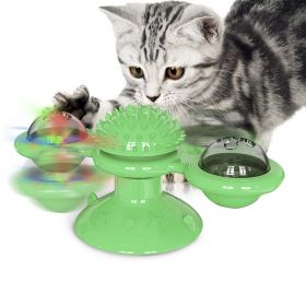 Windmill Cat Toy Turntable Interactive Teasing Pet Toy Wall Mount Turning Tickle Scratch Hair Brush Cat Toy with Catnip Light Ball - Green