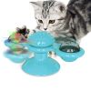 Windmill Cat Toy Turntable Interactive Teasing Pet Toy Wall Mount Turning Tickle Scratch Hair Brush Cat Toy with Catnip Light Ball - Blue