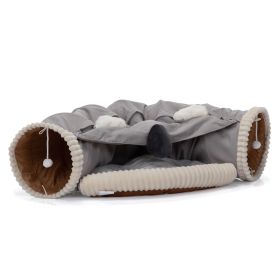 Collapsible Cat Tunnel Bed for Indoor Cats, Washable Cat Hide Tunnel with Hanging Toys and Cushion Mat, Gray - as Pic