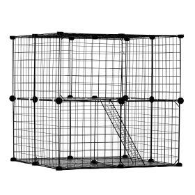 Large 2-tier Cat Cage 28 x 28 x 28" Metal Wire Playpen Catio with Ladder - L28 x W28 x H28 in