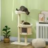 Cat Tree, 3 Level Cat Tower with Scratching Posts, Bed, Condo, Badminton Toys, for Multiple Kittens - Natural