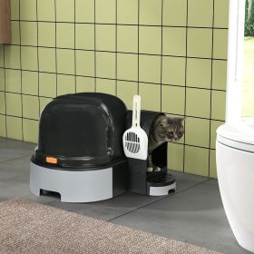 Cat Litter Box Easy to Clean Open with Scoop, Gray - Gray