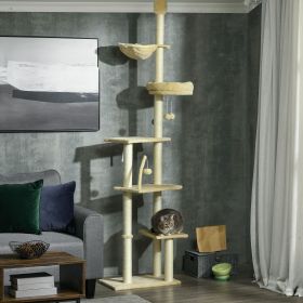 Floor to Ceiling Cat Tree, Cat Climbing Tower with Platforms, Bed, Hammock, Scratching Posts, Toy Balls, Beige - Beige