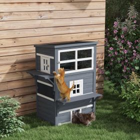 Cat House, Outdoor 3-Tier Kitty Shelter, Weather Resistant, w/ Escape Door - Dark Gray