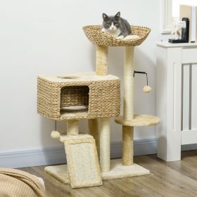 Cat Tree for Indoor Cats w/ Scratching Posts, Condo Cat Tower, Beige - Beige