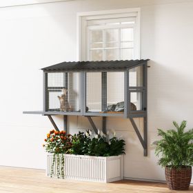 Wooden Cat Catio, Outdoor Cat Enclosure Window Perch with Jumping Platform, for Safely Enjoying Outdoor Sights, Gray - Gray