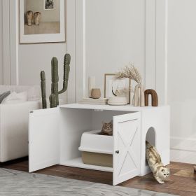 Cat Litter Box Enclosure with Barn Door, Cat Hole, 31.5" x 21" x 20", White - White