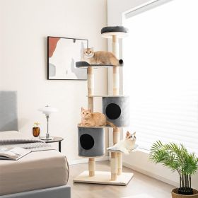 6-Tier Wooden Cat Tree with 2 Removeable Condos Platforms and Perch - Gray