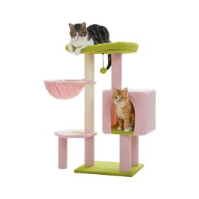 Cactus Cat Tree Tower Cat Condo with Hammock for Indoor - Pink - Pet entertainment
