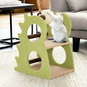 2-Tier Modern Cat Tree for Indoor Cats with Rotatable Sisal Scratching Ball - Green