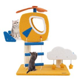 1PC Indoor Small Aviation-themed Cat Tree Cat Tower with Helicopter Top Perch - Yellow