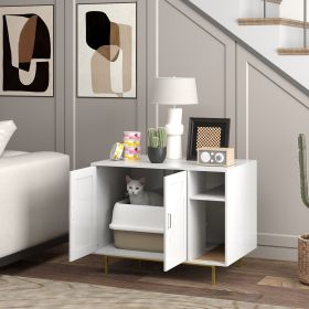 Cat Litter Box Enclosure End Side Table with Scratching Pad, Storage, for Living Room, Bedroom, 31.5" x 20" x 24" - White