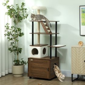68.5" Cat Tree with Litter Box Enclosure, 2 in 1 Cat Tower Hidden Litter Box Furniture with Scratching Posts, Brown - Brown