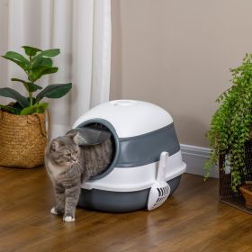 Dome Covered Cat Litter Box with Lid, White and Gray - White