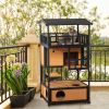 Wooden Outdoor Cat House, Feral Cat Shelter Kitten Condo with Asphalt Roof, Escape Doors, Condo, Jumping Platform, Yellow - Yellow