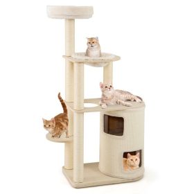 60 Inches Tall Cat Tree with 2-Story Condo and Sisal Scratching Posts - Natural
