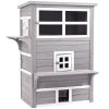 PawHut 3-Story Cat House Feral Cat Shelter, Outdoor Kitten Condo with Raised Floor, Asphalt Roof, Escape Doors, Jumping Platforms, Grey - as Pic