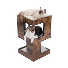 Indoor Decor Wooden Cat Tower with 2-Floor Condo - As pic show - Style A