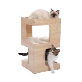 Indoor Decor Wooden Cat Tower with 2-Floor Condo - As pic show - Style B