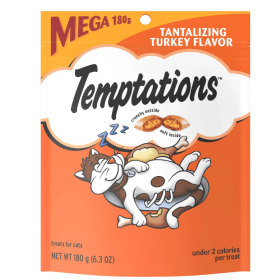 Temptations Tantalizing Turkey Flavor Crunchy Treats for Cats Mega Size, 6.3 oz Pouch - Temptations