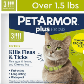 PETARMOR Plus for Cats Over 1.5 lbs, Flea & Tick Prevention for Cats, 3-Month Supply - PETARMOR Plus for Cats Over