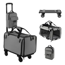 1PC Outdoor Rolling Cat Carrier with Litter Bag and Dual-use Pads - Gray