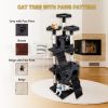 Multi-Level Cat Tree Tower House with Play Tunnel and Dangling Interactive Toy - Grey With Paw print