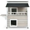 2-Story Wooden Patio Luxurious Cat Shelter House Condo with Large Balcony - Gray