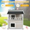 2-Story Wooden Patio Luxurious Cat Shelter House Condo with Large Balcony - Gray