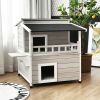 2-Story Wooden Patio Luxurious Cat Shelter House Condo with Large Balcony - Gray