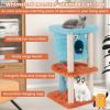 Cartoon Shape Themed Cat Tower with Soft Long Plush Decor - Blue & Orange - Pet entertainment