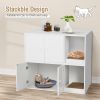 Cat Litter Box Enclosure with Divider and Double Doors - White
