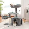 Cat Tree Tower with Scratching Platform & Hammock - Grey - Pet entertainment