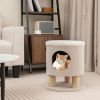 3-in-1 Cat Condo Stool Kitty Bed with Scratching Posts and Plush Ball Toy - Beige
