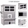 Outdoor Cat House, 3-Tier Kitty Shelter with 5 Escape Doors, Weather Resistant, Gray & White - Gray