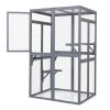 Wooden Cat Catio, Outdoor Cat Enclosure, Cat House with Platforms, Sunshine Board, Hammock, Door, Kitten Cage Condo, Grey - As Picture