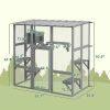 PawHut Catio Outdoor Cat Enclosure, Window Box Wooden Cat House with Bridge Platforms, Gray - Gray