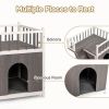 2-Story Wooden Feral Cat House Dog House for Outdoor and Indoor, Pet House with Stairs, Grey & White - as picture