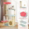49 Inch Tall Multi-Level Aesthetic Floral Kitten Tower with Flower-Shaped Plush Padded Perch - Multicolor
