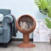 Elevated Cat Bed with Rotatable Egg Chair Pod, Cat Basket Bed with Thick Cushion, Natural Mat Grass Woven Kitty House, Brown - Brown