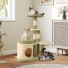 38 Inch Tall Multi-Level Aesthetic Kitten Tower with Condo and Bed - Green