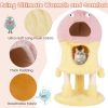 Cartoon Shape Themed Cat Tower with Soft Long Plush Decor - Pink & Yellow - Pet entertainment