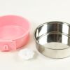 Removable Hanging Food Stainless Steel Water Bowl Cage Bowl for Dogs Cats Birds Small Animals - pink
