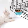 Removable Hanging Food Stainless Steel Water Bowl Cage Bowl for Dogs Cats Birds Small Animals - blue