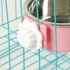 Removable Hanging Food Stainless Steel Water Bowl Cage Bowl for Dogs Cats Birds Small Animals - pink