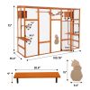 Wooden Cat Enclosure with 6 Jumping Platforms, 2 Cat Condos, Cat Bridge and Scratching Board, Orange - as Pic