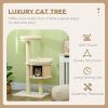 Cat Tree, 3 Level Cat Tower with Scratching Posts, Bed, Condo, Badminton Toys, for Multiple Kittens - Natural